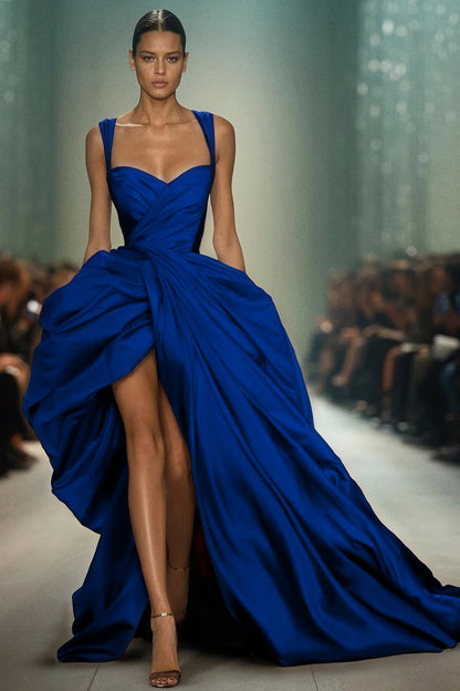 Sleeveless Spaghetti Straps Sweetheart Mermaid Long Prom Dress With Pleated