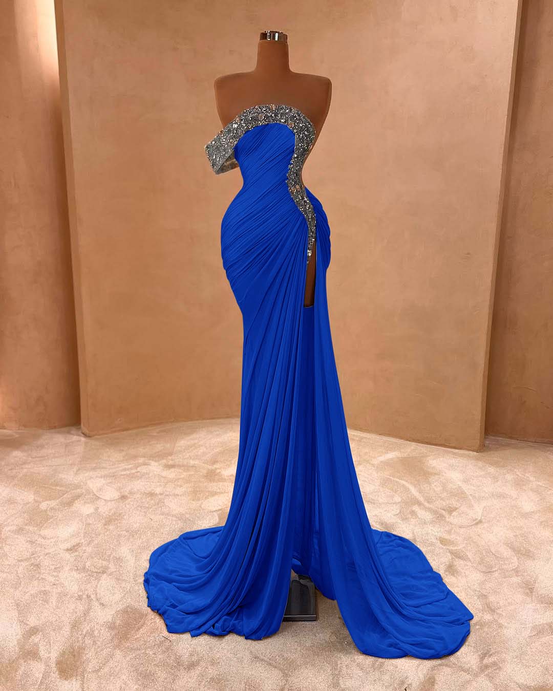 Light Purple Sleeveless Strapless Mermaid Beads Prom Dress