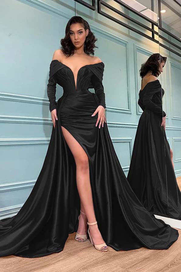 Long Sleeves Burgundy Evening Dress Mermaid