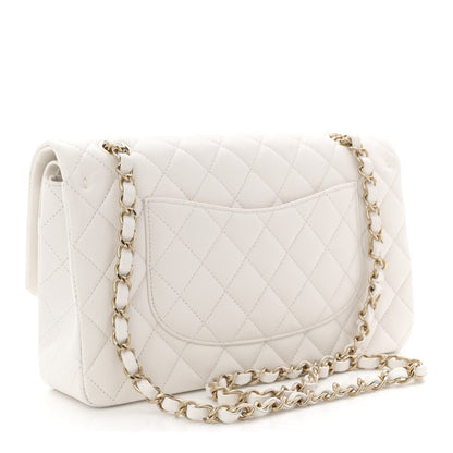Caviar Quilted Medium Double Flap White