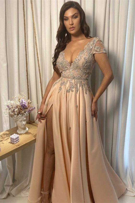 V Neck A Line Evening Dress With Slit Pregnancy