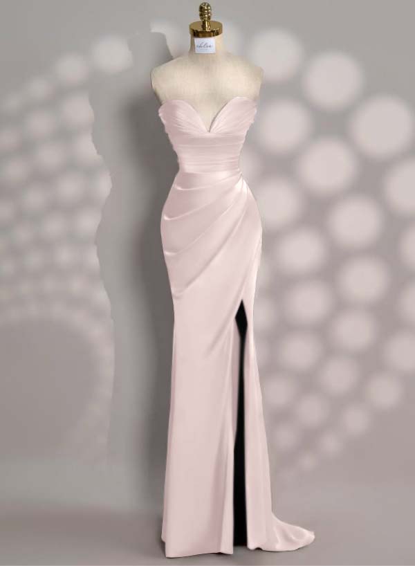 Charming Red Slit Pleated Evening Dress