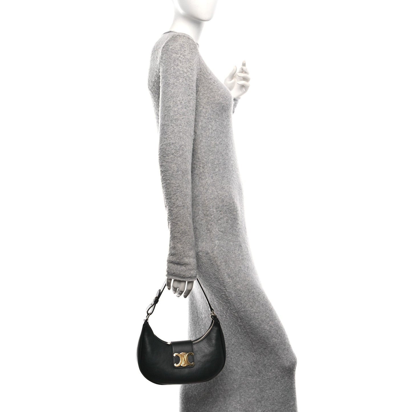 Smooth Calfskin Medium Strap Ava Triomphe Shoulder Bag Black