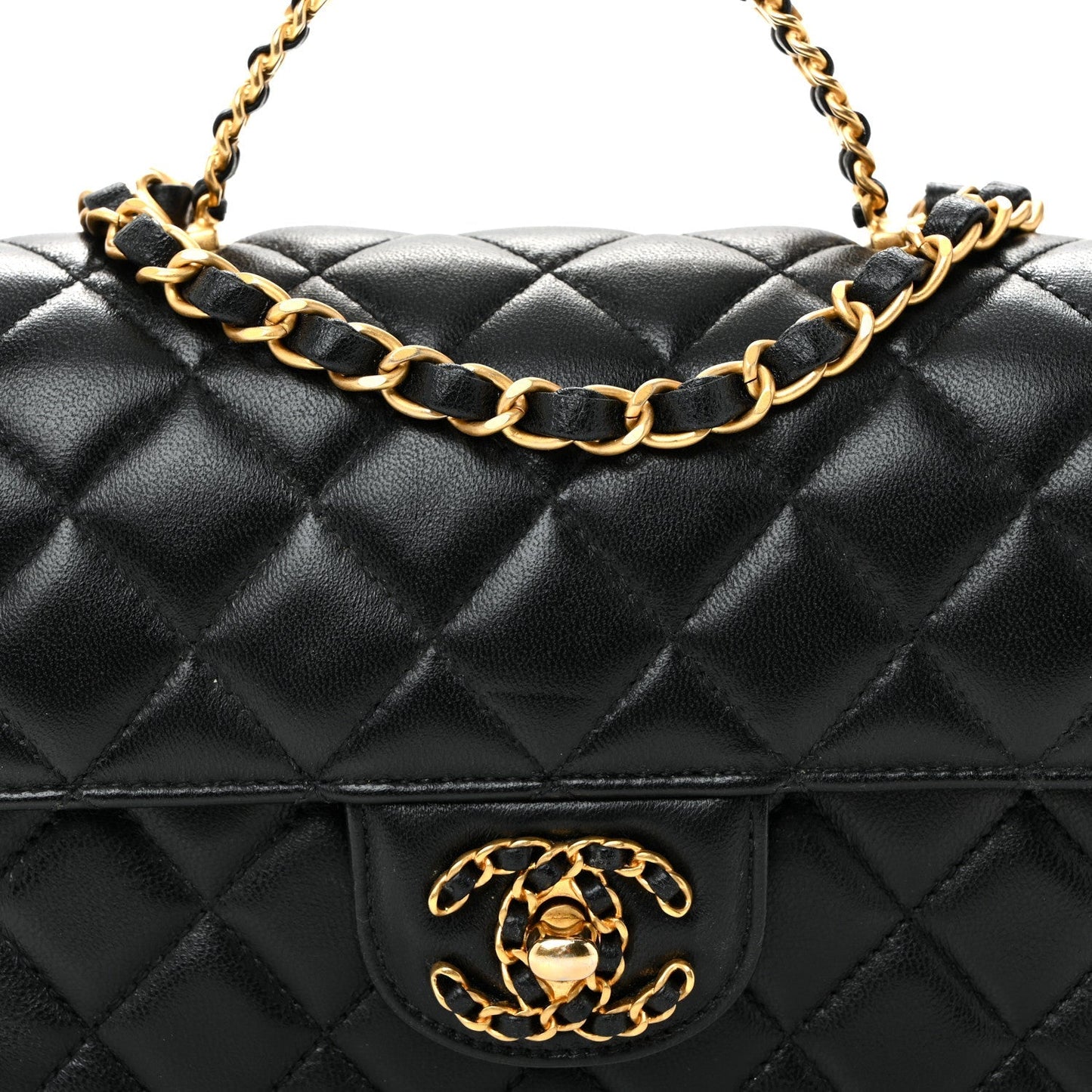 Lambskin Quilted Mini Strass On Top Flap Black