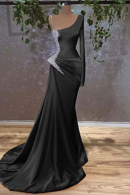 Long Sleeves Mermaid Burnt Orange Prom Dress With Beads