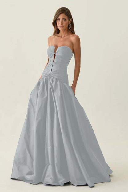 Elegant Dark Navy Sleeveless Strapless Long Evening Dress with Corset