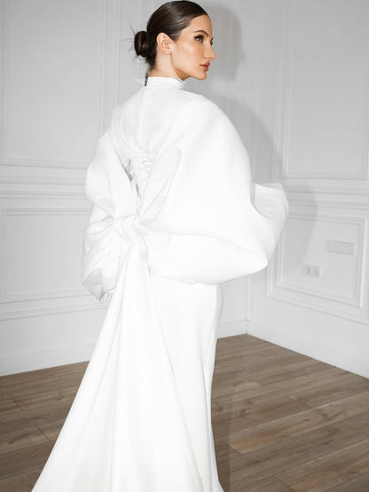 Elegant White Long Sleeves High Neck Mermaid Long Evening Dress
