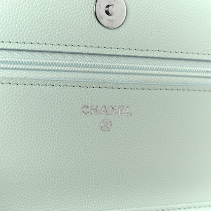 Caviar Quilted Wallet on Chain WOC Light Blue