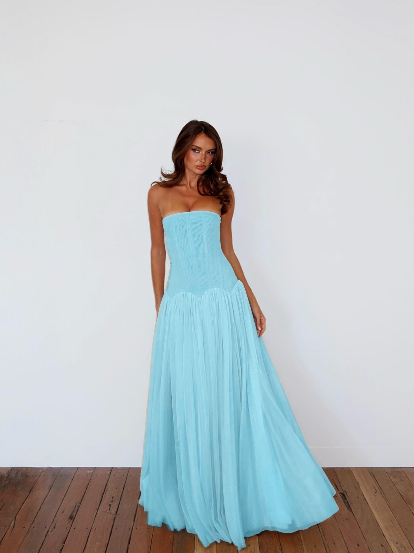 Charming Straight Across Sleeveless Pleated Tulle Evening Dress