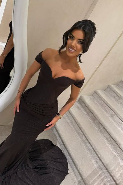 Black Off-the-Shoulder Long Mermaid Prom Dress with Sequins