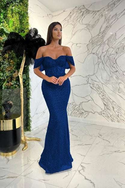 Elegant Dark Green Sweetheart  Off-The-Shoulder Prom Dress With Applique Sequins