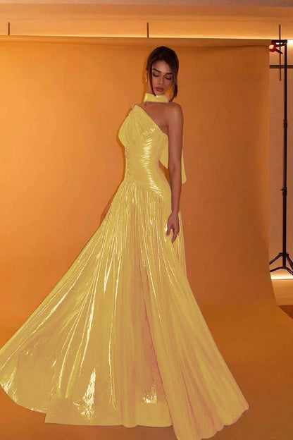 Charming One Shoulder Sleeveless Beaded Pleated Eevening Dress with Scarf
