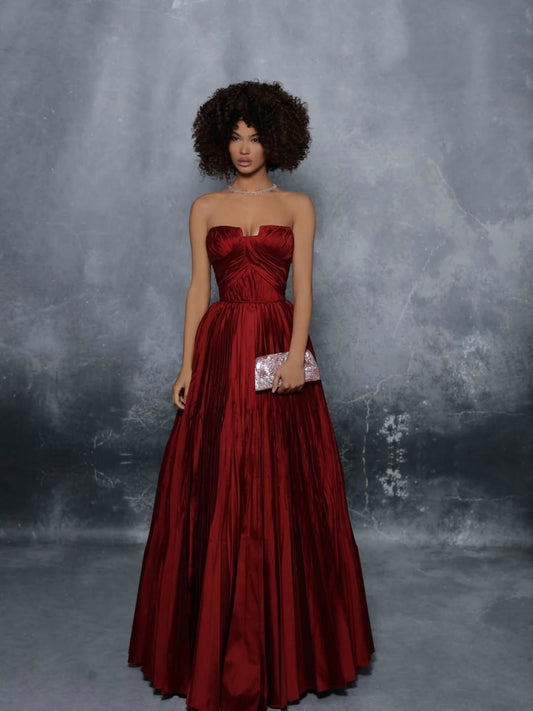 Elegant Red Sleeveless Strapless A Line Mermaid Prom Dress