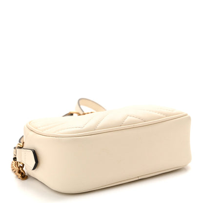 Calfskin Matelasse Mini GG Marmont Chain Shoulder Bag White