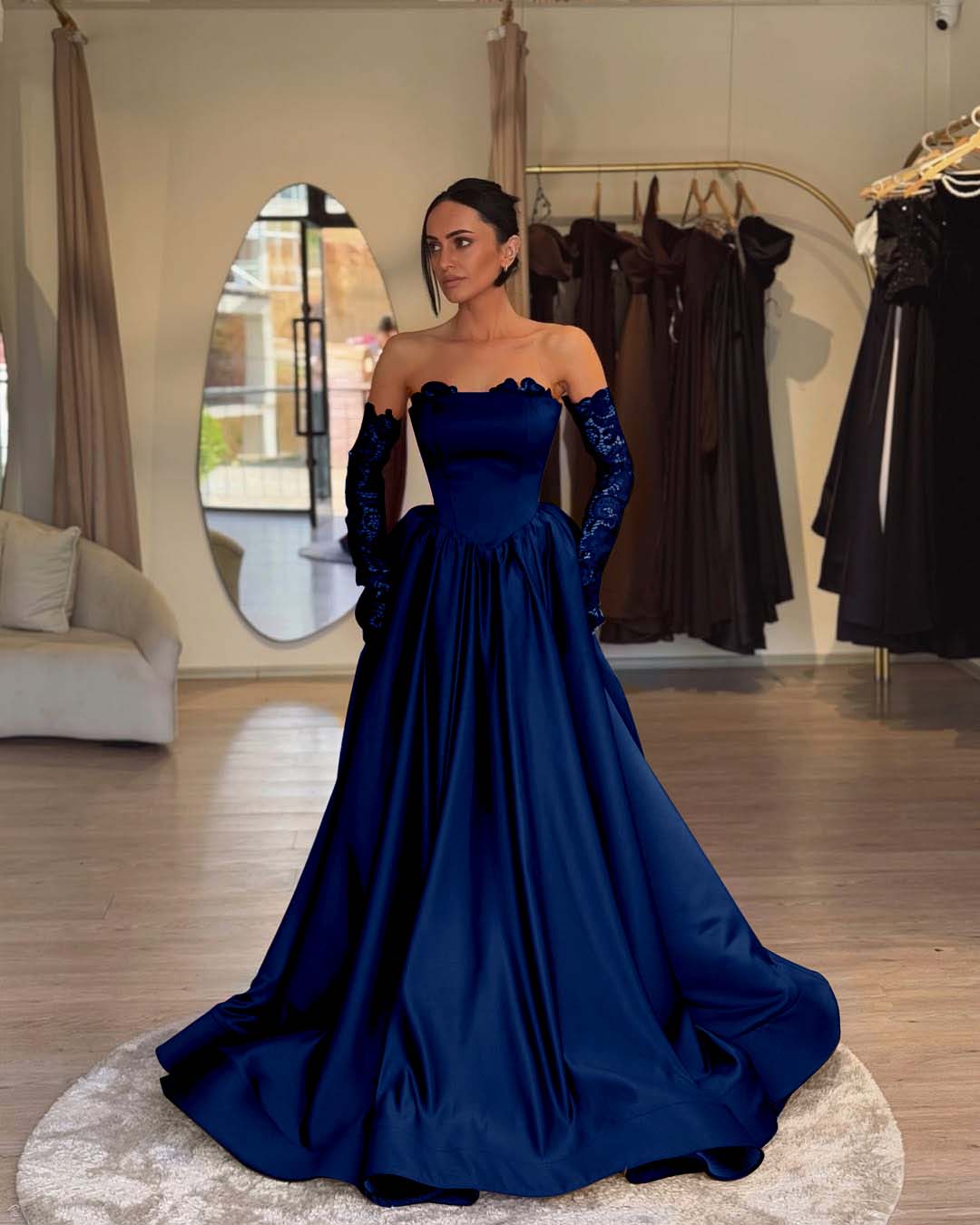 Elegant Sleeveless Strapless A Line Prom Dress With Lace Gloves