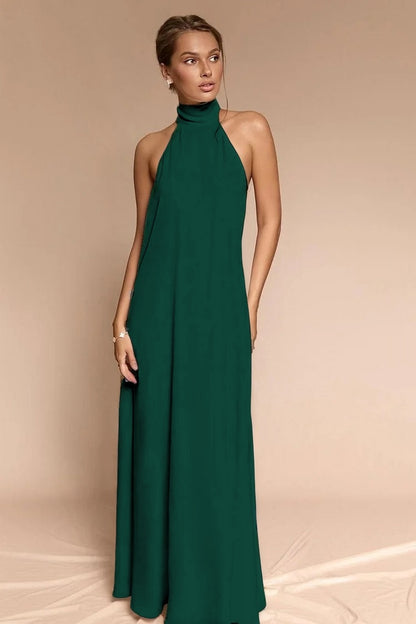 Stunning Halter Backless Sleeveless Long Prom Dress With Pleated