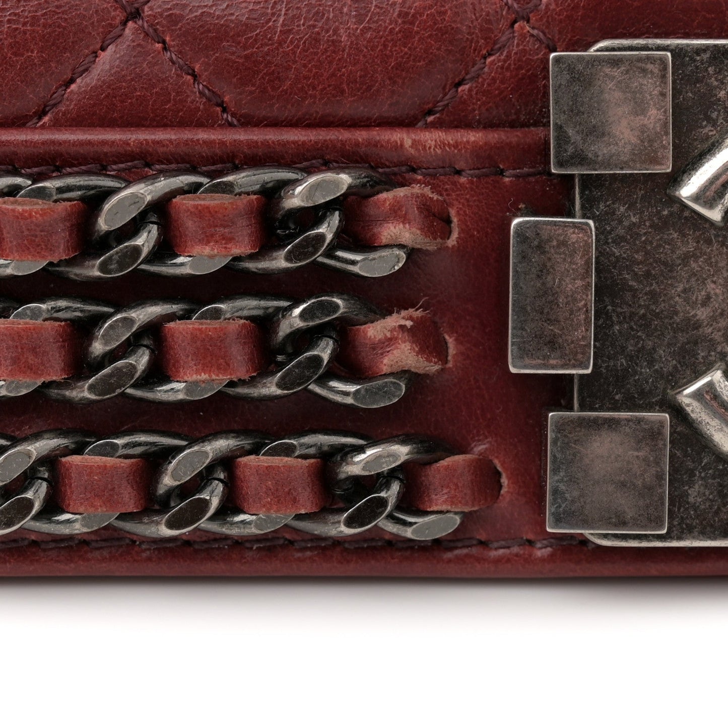 Glazed Calfskin Quilted Medium Boy Chained Flap Bordeaux