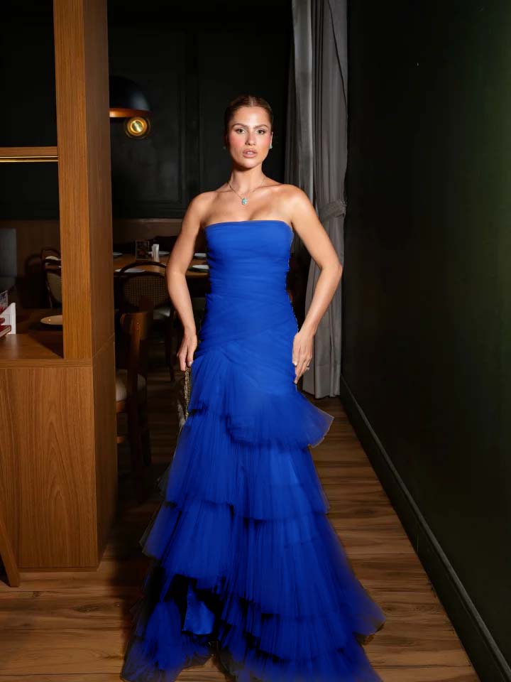 Stunning Straight Across Sleeveless Pleated Tulle Mermaid Evening Dress