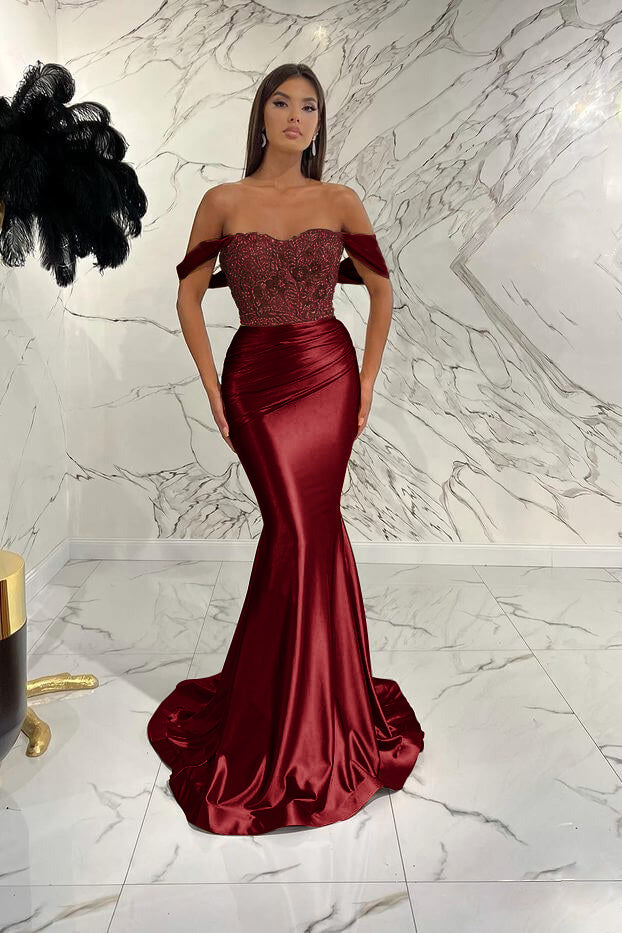 Gorgeous Mermaid Sequins Prom Dress With Beads Pleated Off-The-Shoulder