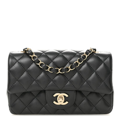 Lambskin Quilted Mini Rectangular Flap Black