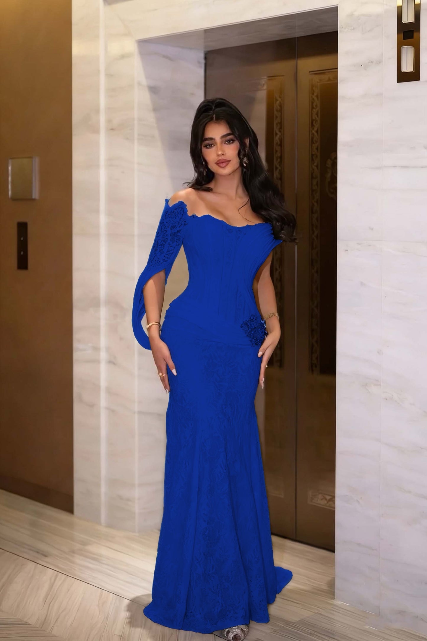 Black Long Sleeves Strapless Mermaid Prom Dress With Embroidery