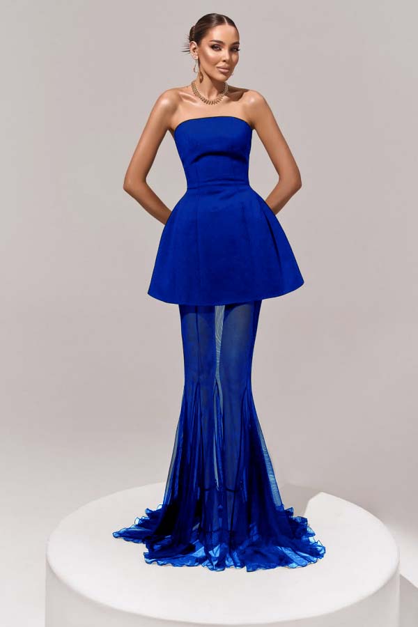 Stunning Black Sleeveless Strapless Prom Dress with Removable Hem