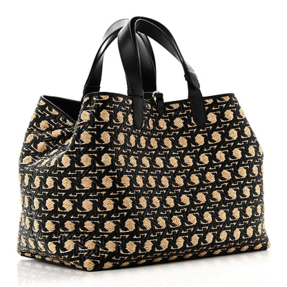 Raffia Calfskin Cannage Large Toujours Black Beige