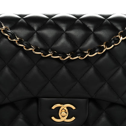 Lambskin Quilted Jumbo Double Flap Black