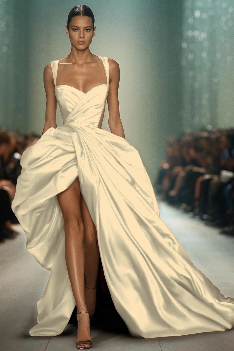 Sleeveless Spaghetti Straps Sweetheart Mermaid Long Prom Dress With Pleated