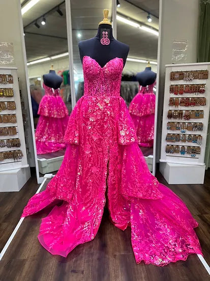 Sparkly Sweetheart Strapless Empire Party Prom Dress With Tiered Train