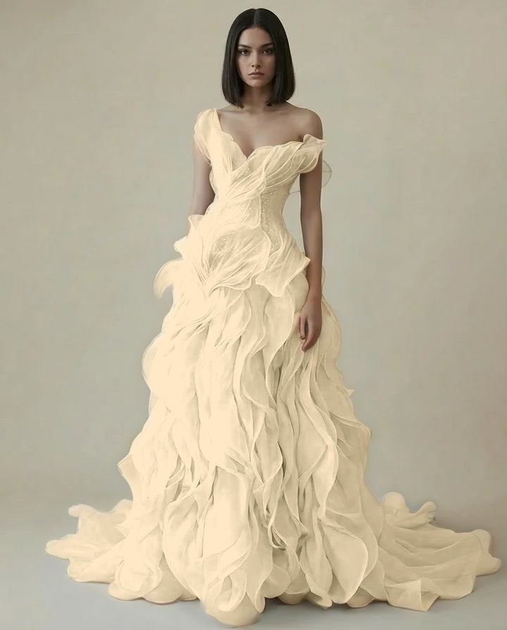Dreamy Sky Blue V-Neck Pleated Ruffles Long Evening Dress