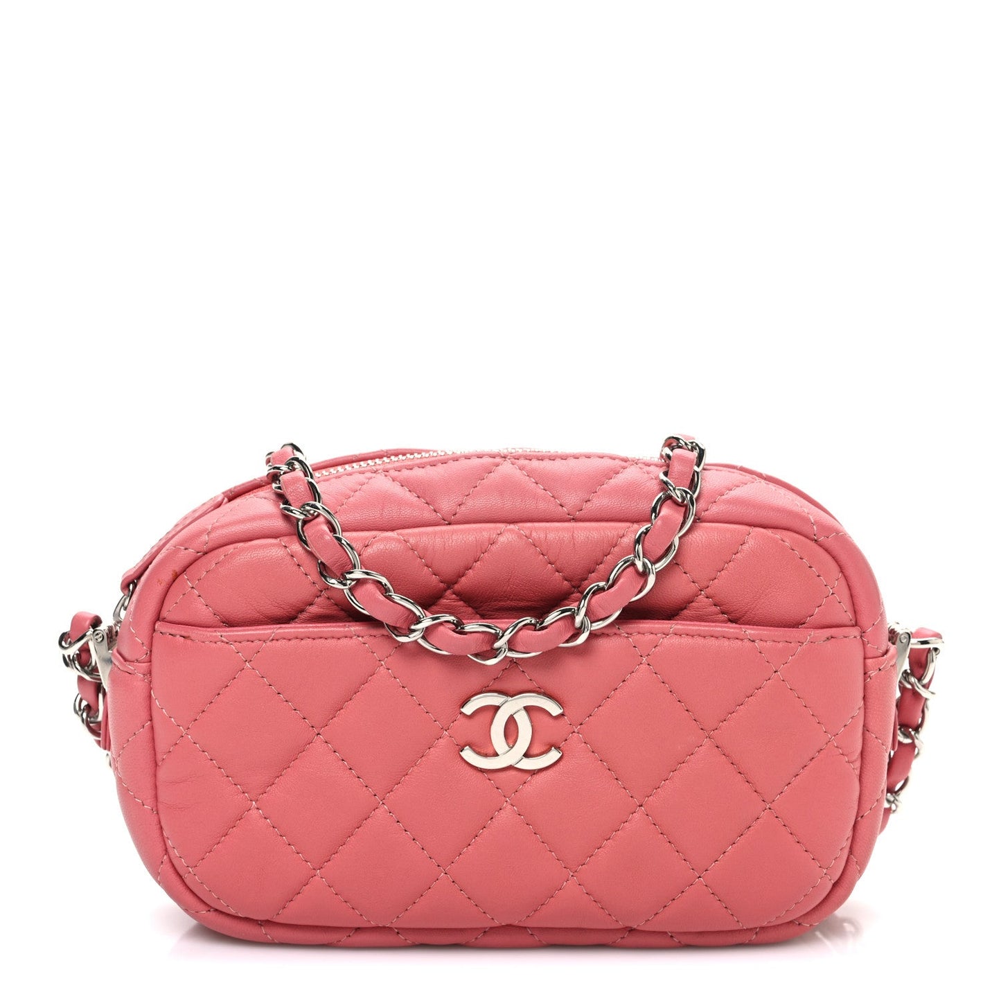 Lambskin Quilted Small Timeless Camera Case Pink
