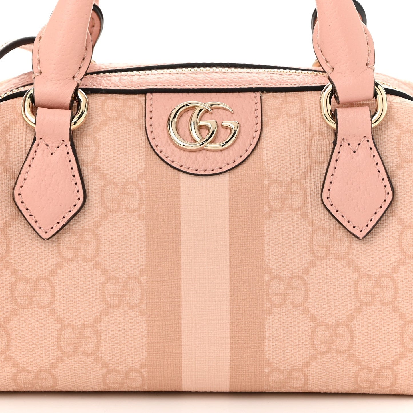 GG Supreme Monogram Textured Dollar Calfskin Web Super Mini Ophidia Top Handle Bowler Bag Rose Pink