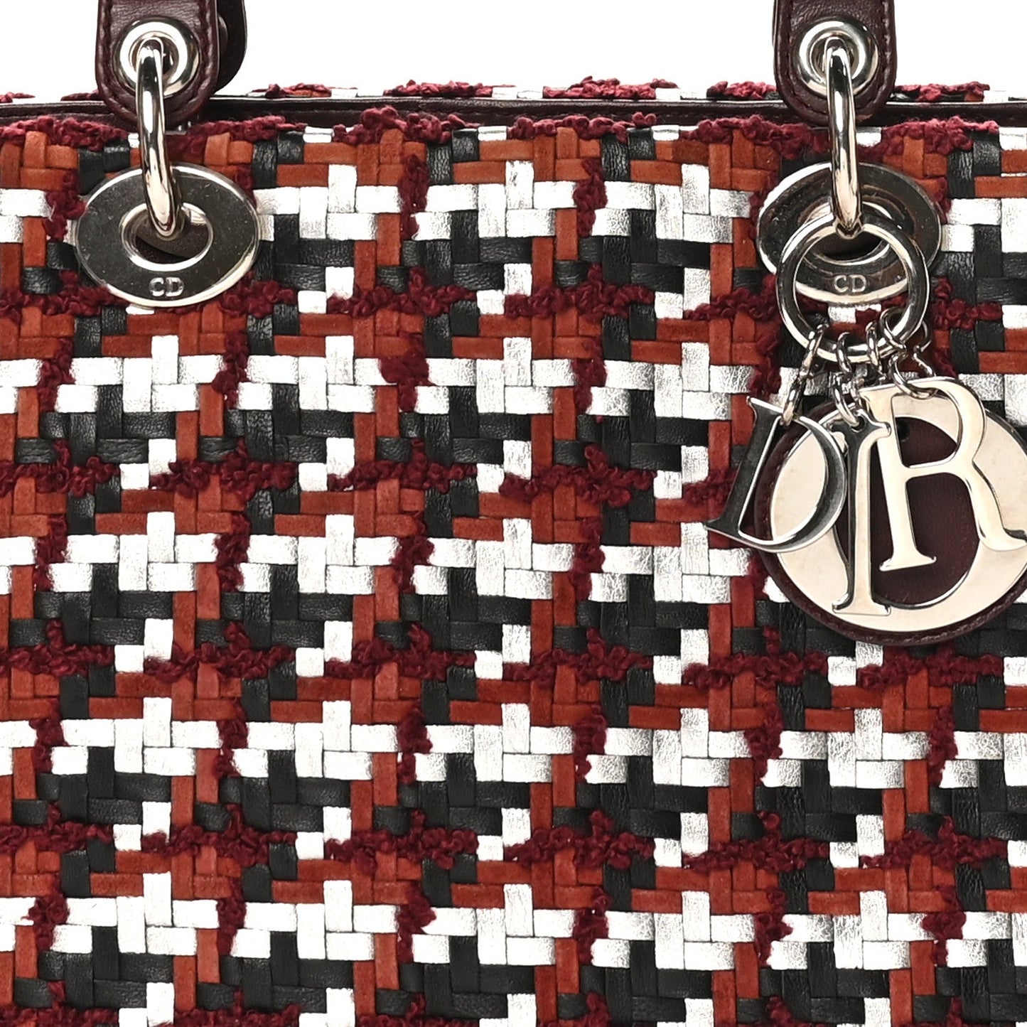 Lambskin Woven Tweed Large Lady Dior Red Multicolor
