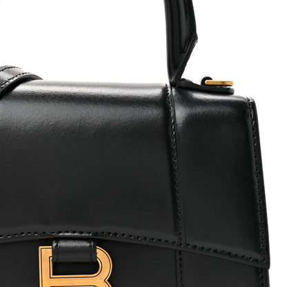 Shiny Box Calfskin Hourglass Top Handle Bag XS Black