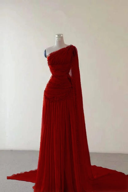 Glamorous Pink Sleeveless One Shoulder Long Evening Dress With Train
