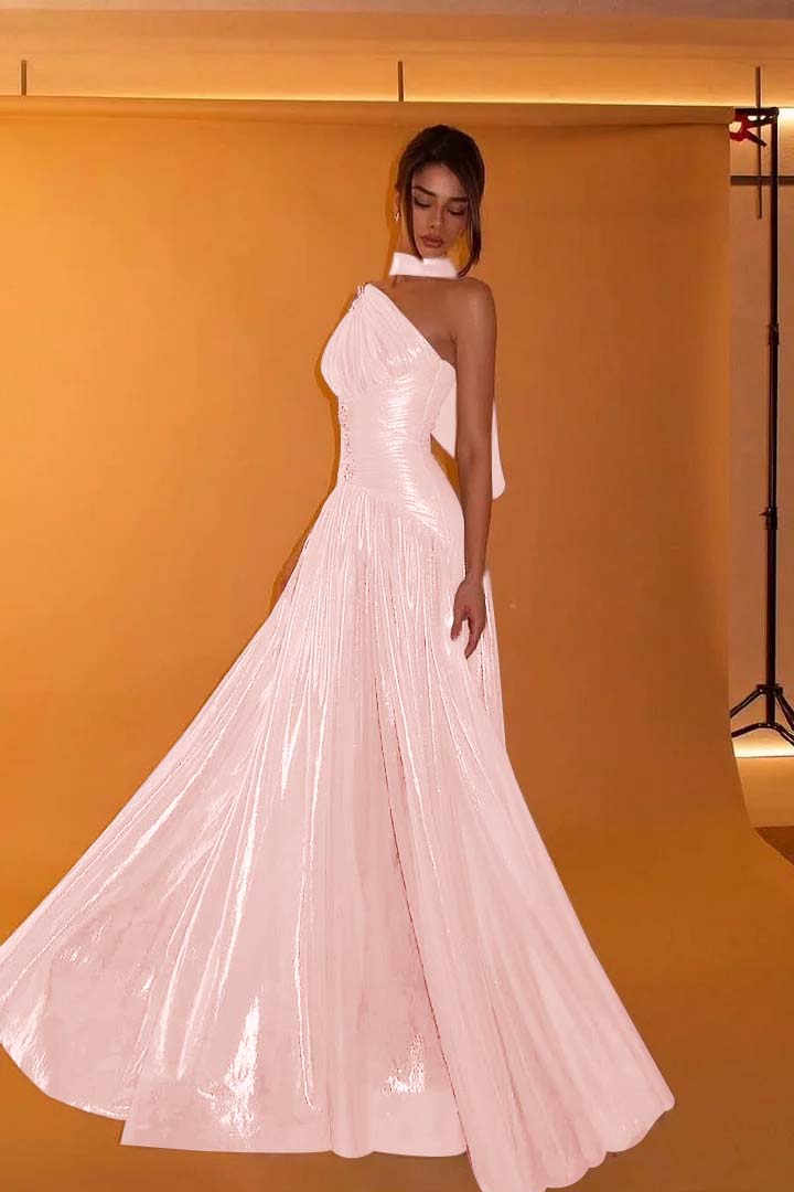 Charming One Shoulder Sleeveless Beaded Pleated Eevening Dress with Scarf