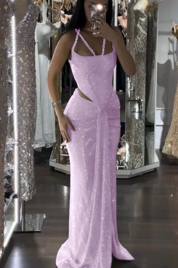 Sparkle Luxurious Beaded Prom Dress With Slit