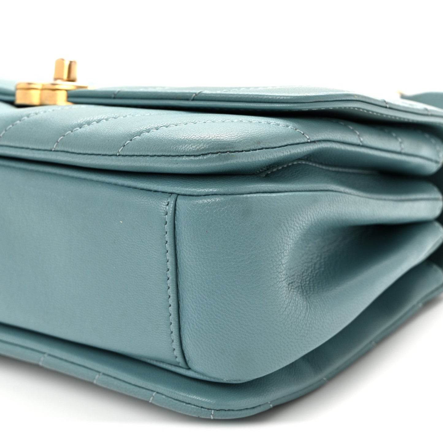Lambskin Chevron Quilted Gold Top Handle Flap Bag Blue