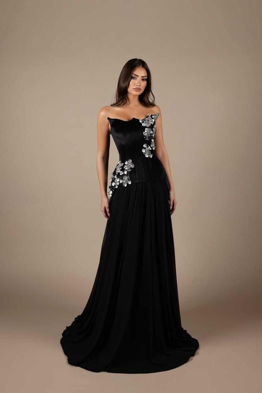 Sleeveless Black Strapless Mermaid Beads Prom Dress