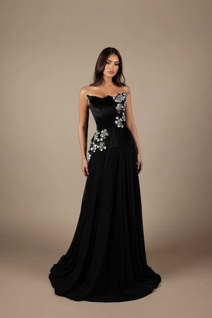 Sleeveless Black Strapless Mermaid Beads Prom Dress