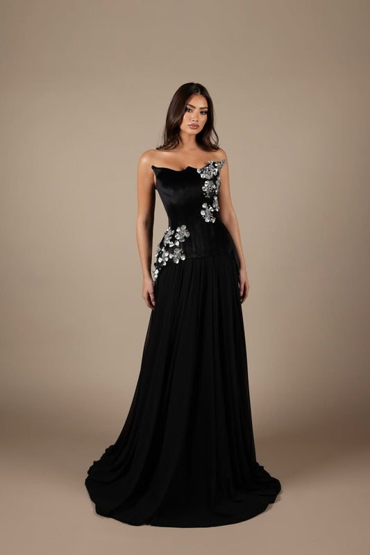 Sleeveless Black Strapless Mermaid Beads Prom Dress
