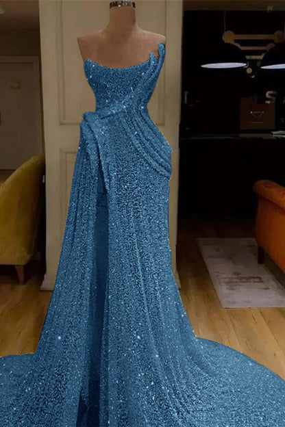 Mermaid Strapless Long Prom Dress Slit With Sequins