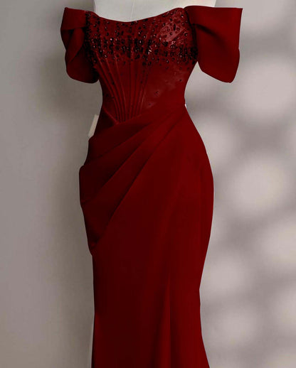 Blushing Pink A-Line Off-the-Shoulder Beads Prom Dress with Pleated