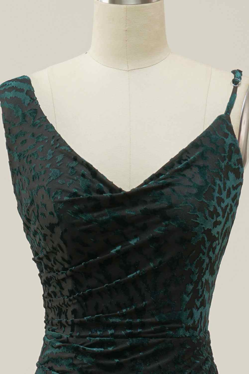 Asymmetrical Straps Backless Mermaid Velvet Prom Party Dress