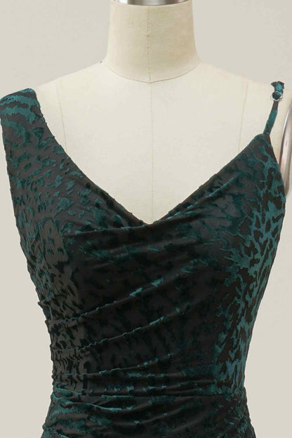 Asymmetrical Straps Backless Mermaid Velvet Prom Party Dress