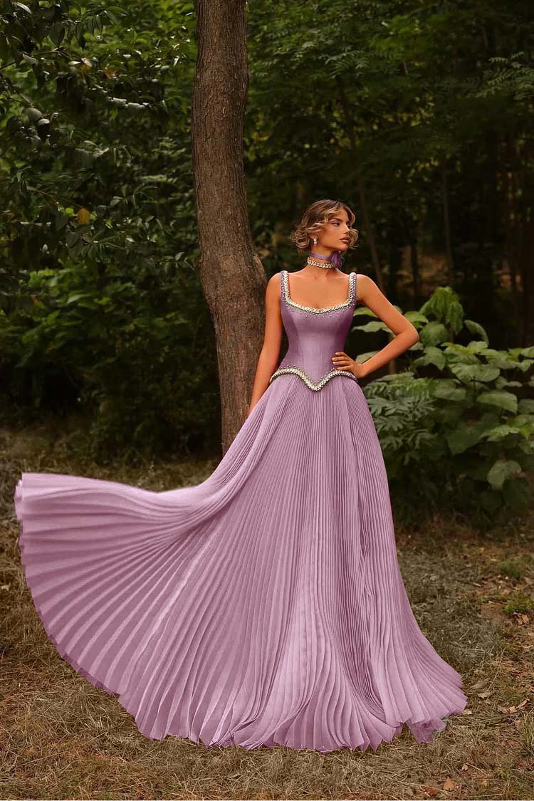 Sleeveless Spaghetti Straps Prom Dress With Beads