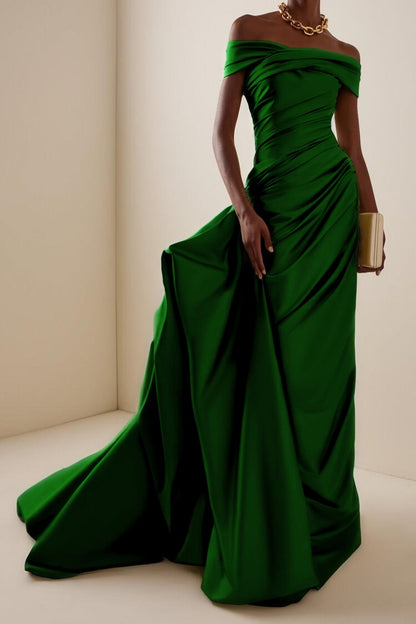 Glamorous Off the Shoulder Sleeveless Long Evening Dress With Pleated
