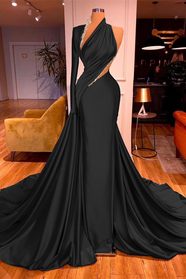 One-Shoulder Long Beadings Evening Dress Mermaid With Long Sleeves