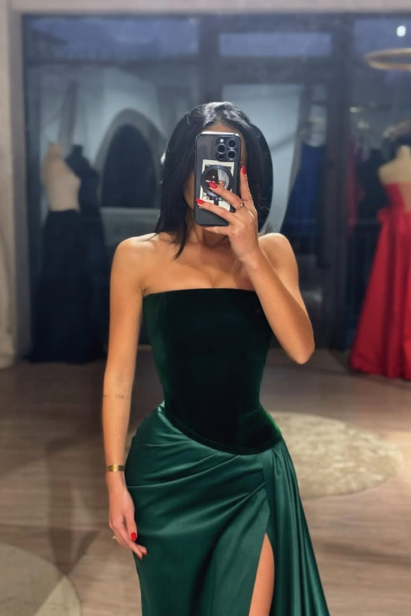 Strapless Long Prom Dress Sleeveless with Slit